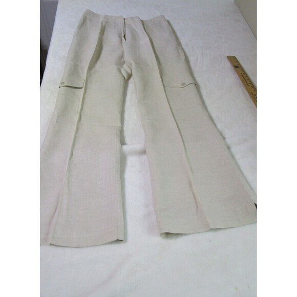 Kenar Womens Linen Pants Size 8 Cream Pockets High Rise Flared - Picture 1 of 5